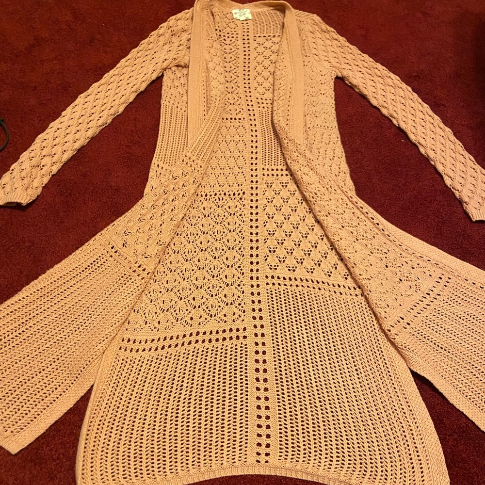 Small Hippie Rose Boho Pink Long Cardigan